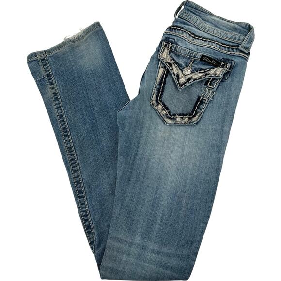 VTG y2k Women's Low Rise Miss Me Medium Wash Blue Denim Bootcut Jeans MP588082 - Picture 1 of 10
